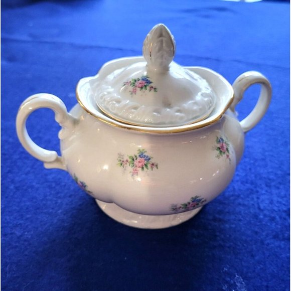 Vintage Antique Porcelain Sugar Bowl w/ Cover Floral Pink Roses Green Leaves ..L - Picture 1 of 10